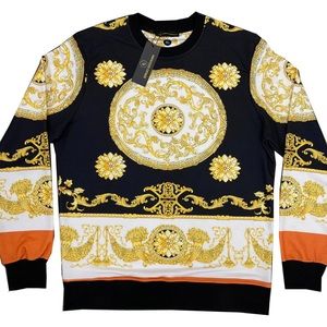 NEW MEN’S LONG SLEEVE SWEATSHIRT, SERGIO GIOVANNI, GOLD BAROQUE ITALIAN DESIGN